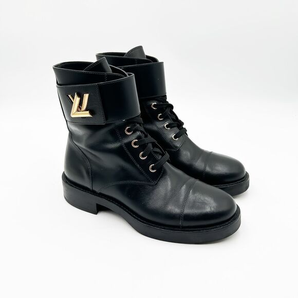 Louis Vuitton LV Wonderland Ranger Black Leather Combat Ankle Boots Size 37, 7 - Picture 1 of 14